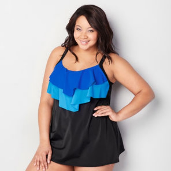 BNWT Avenue Size 14 Blue tiered bathing suit - Picture 1 of 8